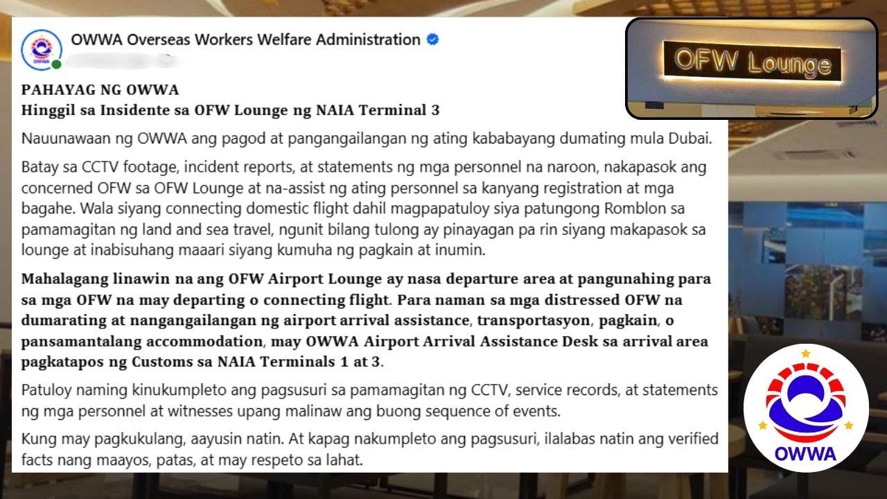 ofw lounge incident ofw from romblon at naia terminal 3 owwa